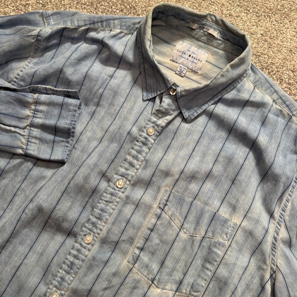 Lucky Brand Shirt Mens XL Blue Striped Slim Fit Casual Workwear Western Lyocell